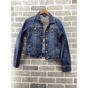 American Eagle Womens Denim Trucker Jacket Dark Wash Cotton Size Medium